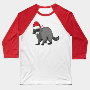 Santa Hat-Wearing Raccoon Funny Christmas Holiday Baseball T-Shirt